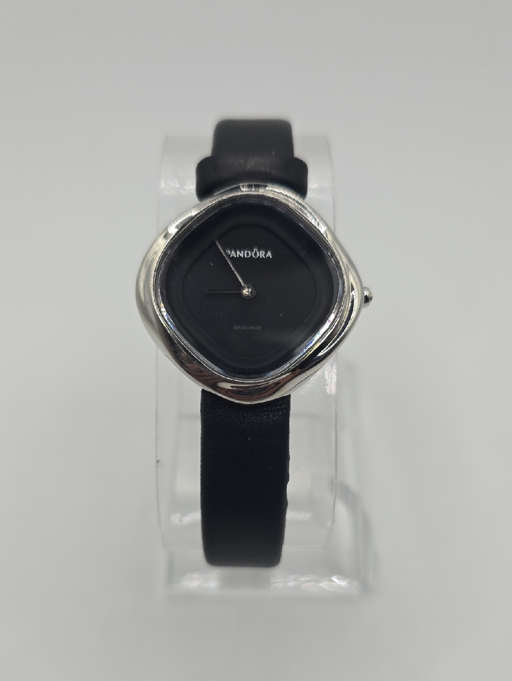 Pandora Black Dial Silver-Tone Case Leather Strap Watch